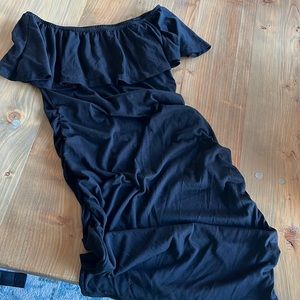Black scoop neck maternity dress